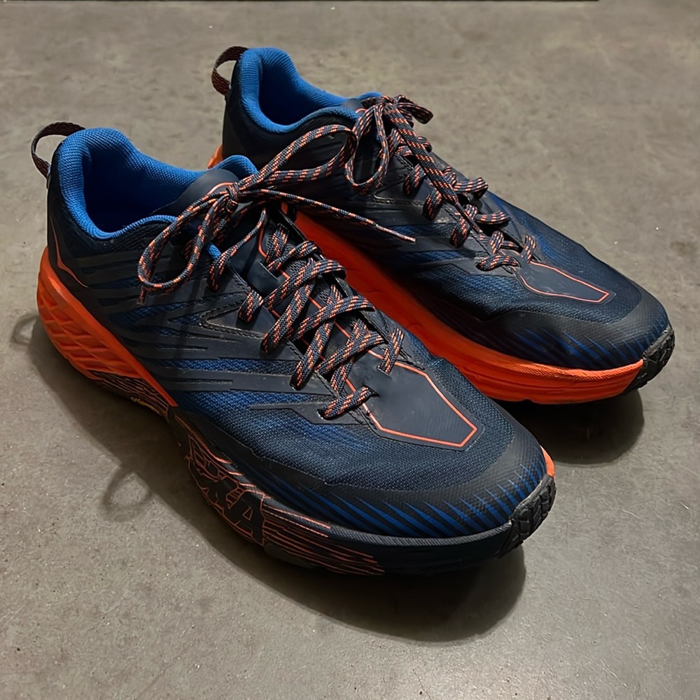 Hoka One One Speedgoat 4 Trail Running Shoes Navy/Orange Size 11 Vibram Sole
